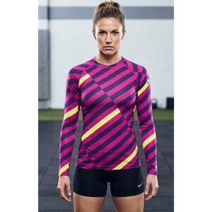 NIKE PRO COMBAT Dri-Fit Shirt Top Fitted Long Sleeve Purple Striped M